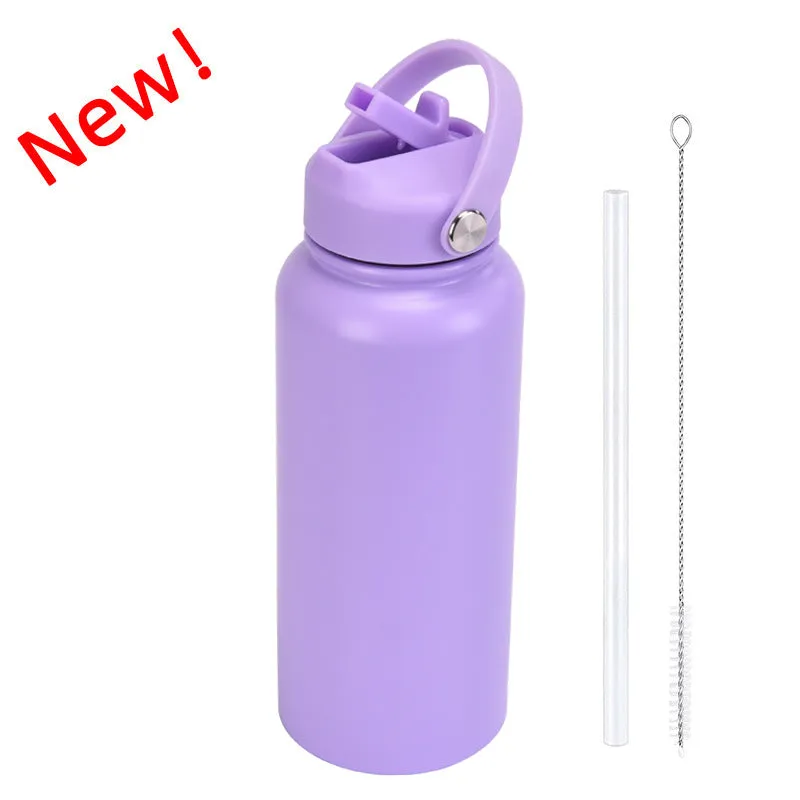 2024 New Stainless Steel Sports Water Bottle Large Capacity 1L Large Mouth Insulated Cup Portable Outdoor Water Cup.