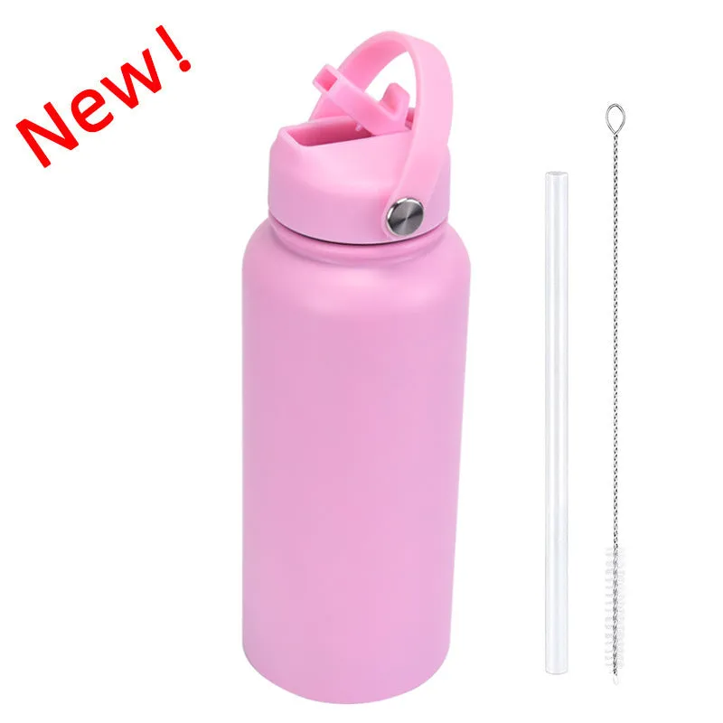 2024 New Stainless Steel Sports Water Bottle Large Capacity 1L Large Mouth Insulated Cup Portable Outdoor Water Cup.