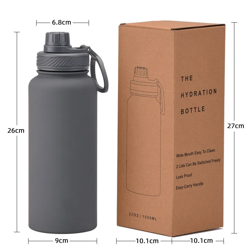 2024 New Stainless Steel Sports Water Bottle Large Capacity 1L Large Mouth Insulated Cup Portable Outdoor Water Cup.