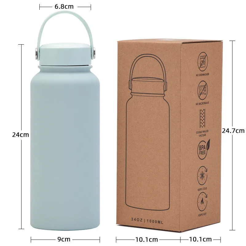 2024 New Stainless Steel Sports Water Bottle Large Capacity 1L Large Mouth Insulated Cup Portable Outdoor Water Cup.