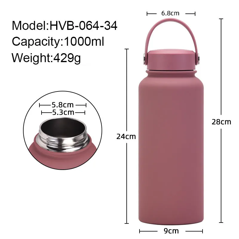 2024 New Stainless Steel Sports Water Bottle Large Capacity 1L Large Mouth Insulated Cup Portable Outdoor Water Cup.