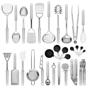 29-Piece Stainless Steel Kitchen Cooking Utensil Set - Silver