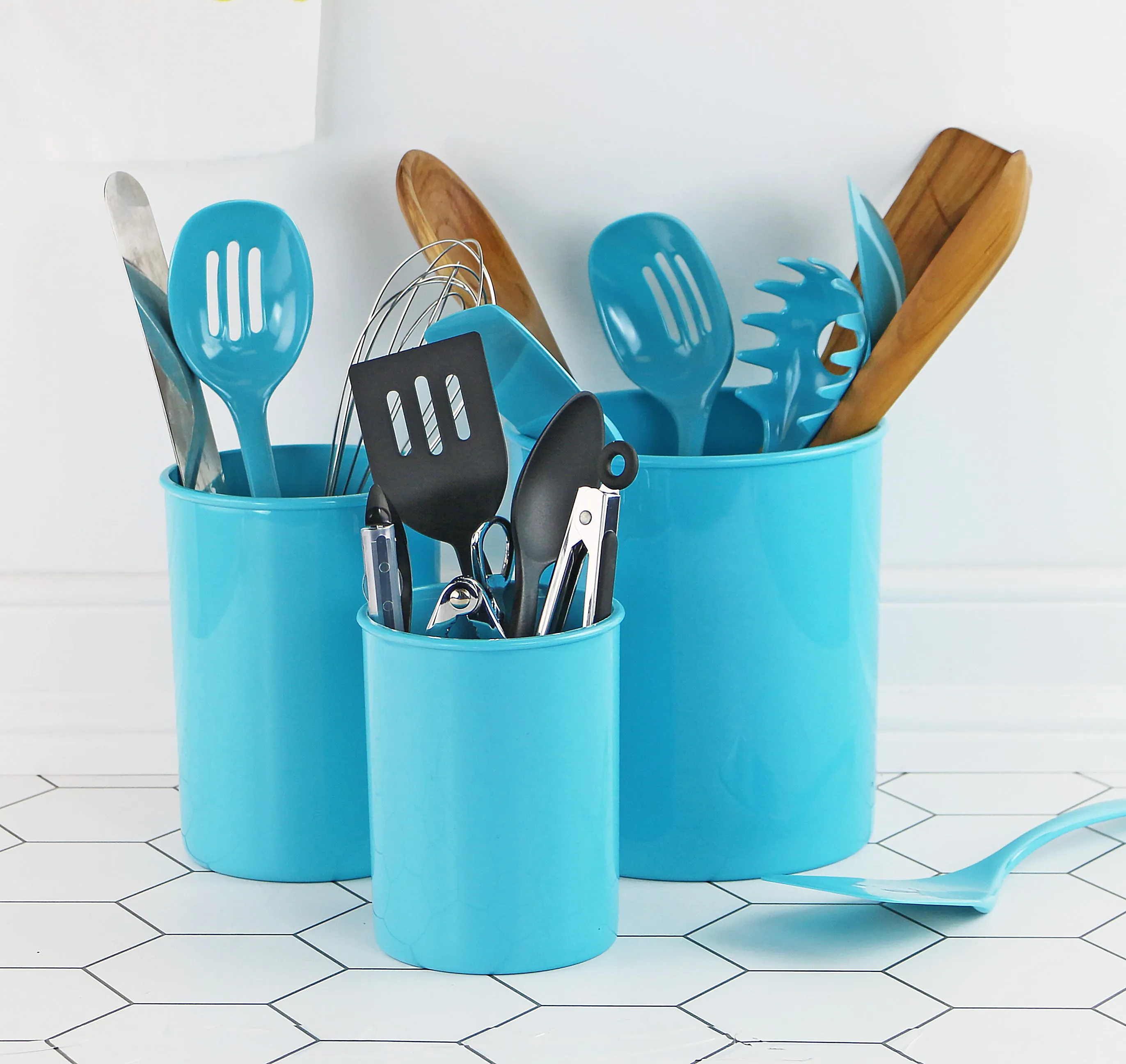 3pc Plastic Utensil Holders, Turquoise