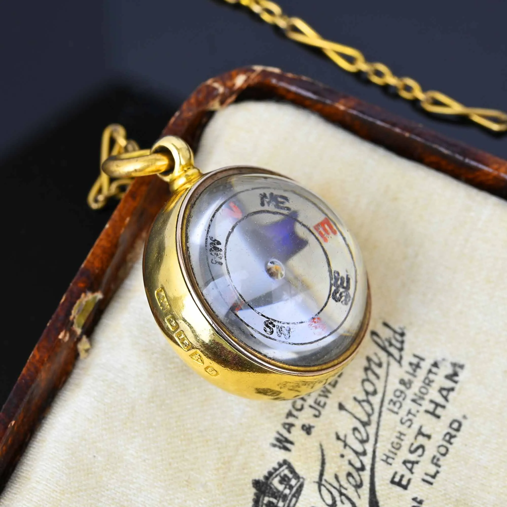 Antique 18K Gold Rock Crystal Compass Fob Pendant