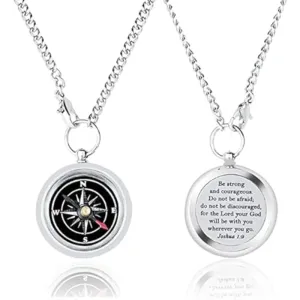 Be Strong and Courages Engrave Compass Locket ECL102