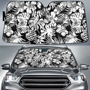 Black And White Monstera Leaf And Pineapple Fruit Car Sun Shades Cover Auto Windshield Coolspod