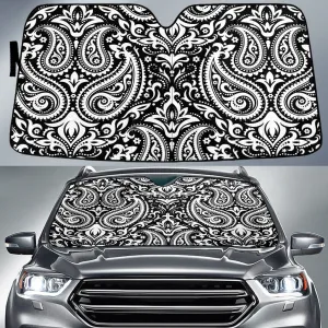 Black White Vintage Paisley Pattern White Theme Car Sun Shades Cover Auto Windshield Coolspod