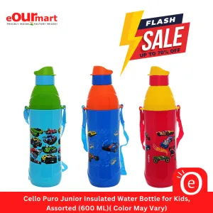 Cello Puro Junior Insulated Water Bottle for Kids, Assorted (600 ML)( Color May Vary)