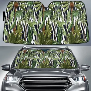 Coconut Palm Tree And Acera Leaf Over Zebra Skin Car Sun Shades Cover Auto Windshield Coolspod