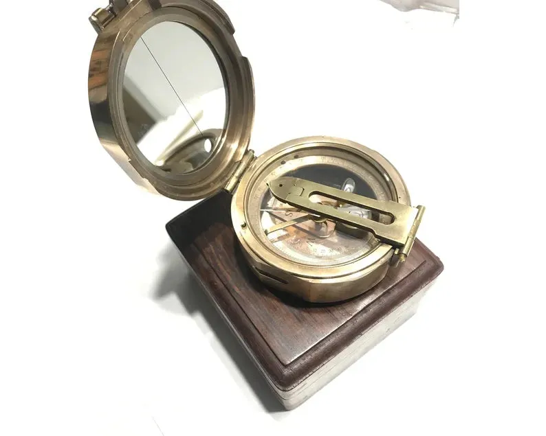 Compass - Antique Working Heavy Survey Brass Brunton Compass With Wooden Case - Husband Hubby Gift - Gift For Marine Man