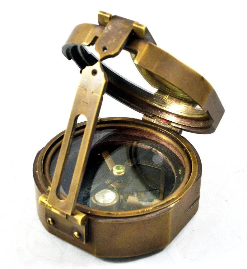 Compass - Antique Working Heavy Survey Brass Brunton Compass With Wooden Case - Husband Hubby Gift - Gift For Marine Man