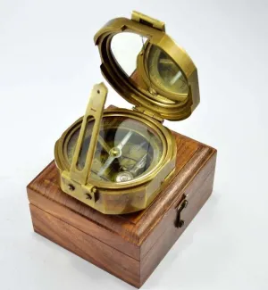 Compass - Antique Working Heavy Survey Brass Brunton Compass With Wooden Case - Husband Hubby Gift - Gift For Marine Man