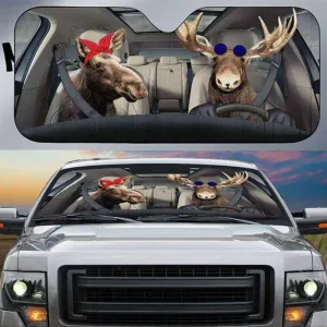 Deer Couple Car All Over Printed 3D Sun Shade, Deer Sunshade For Auto