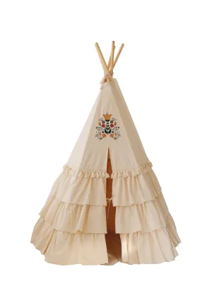 Folk - Teepee Tent With Frills And Marsala Shell Mat Set