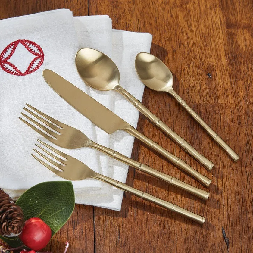 Gold Finish Bamboo Flatware Set