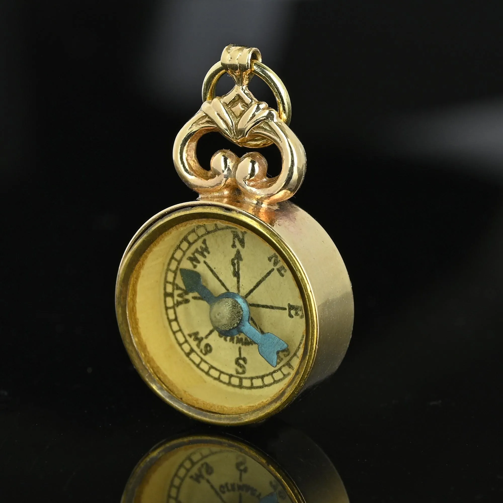 Gold Poseidon Embossed Working Compass Pendant