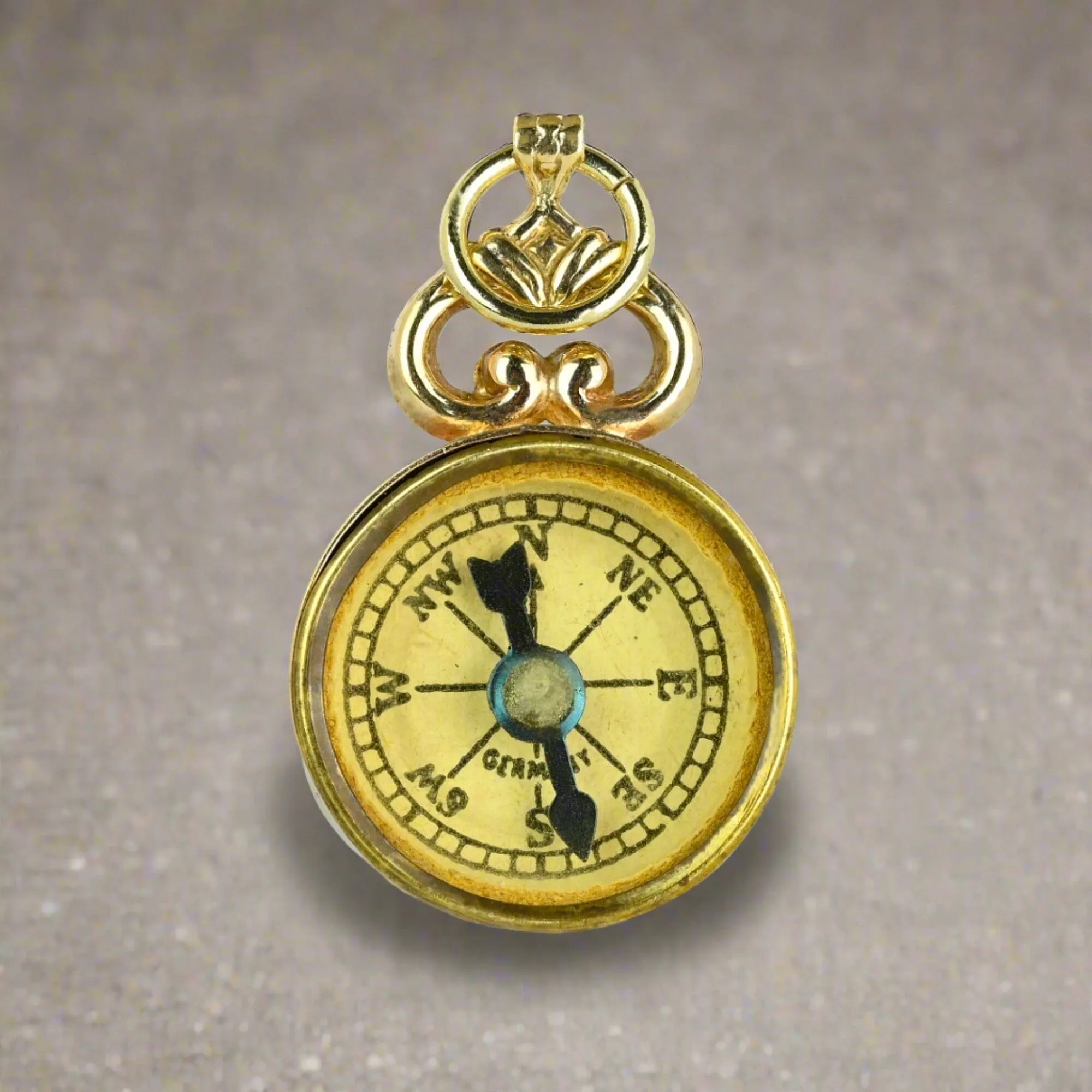 Gold Poseidon Embossed Working Compass Pendant