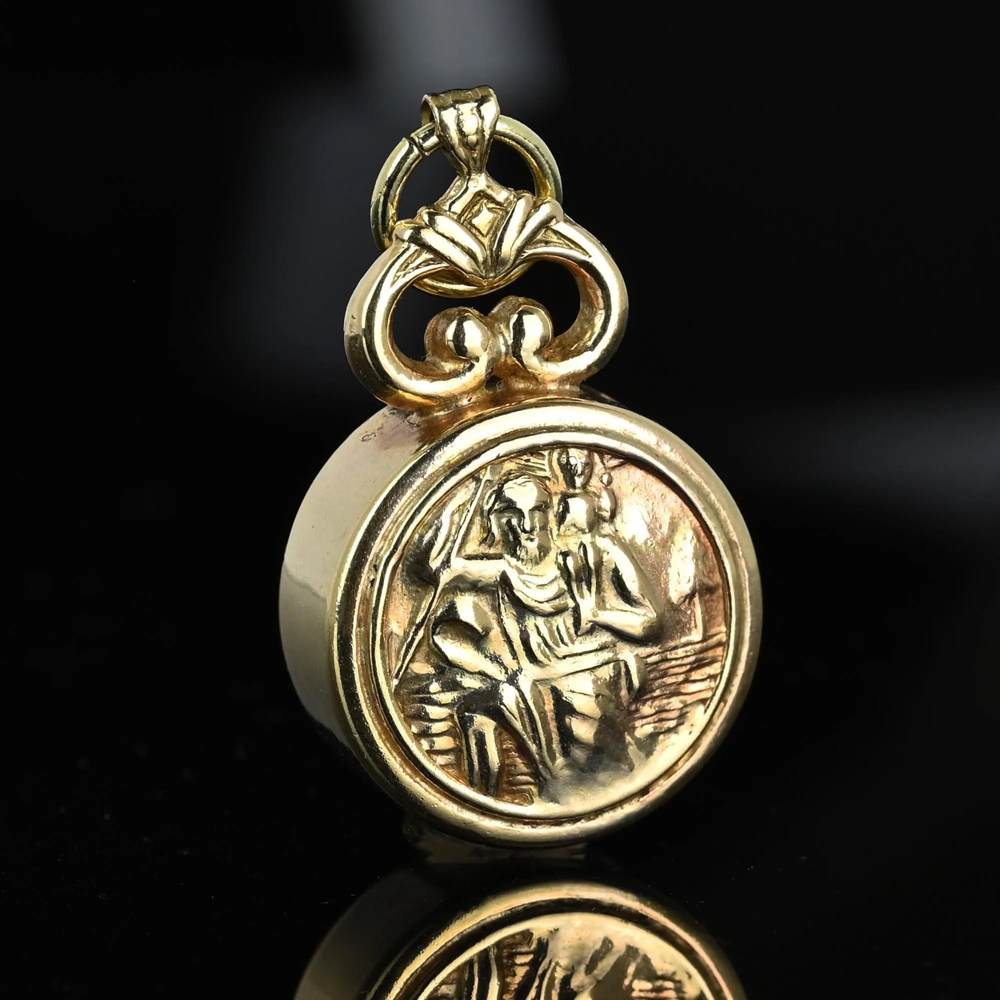 Gold Poseidon Embossed Working Compass Pendant