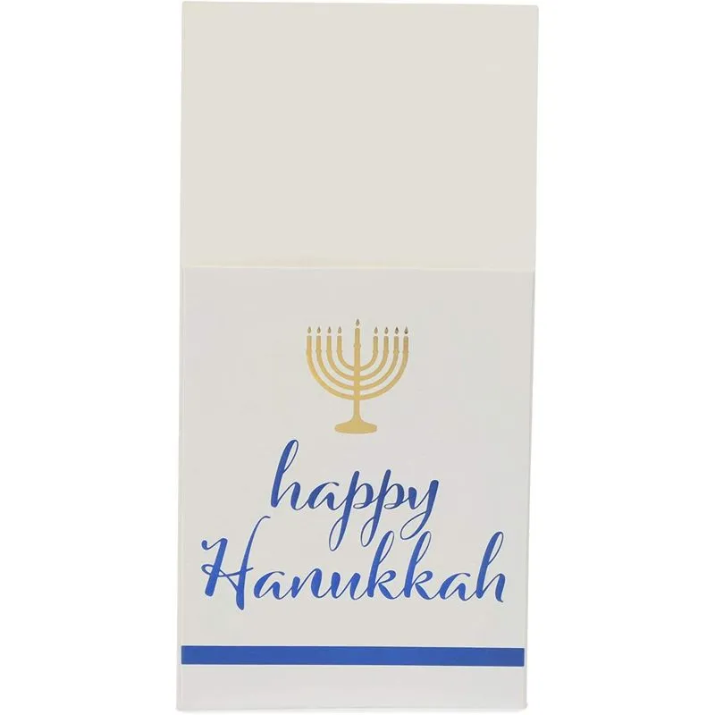 Happy Hanukkah Paper Utensil Holder, Gold Menorah (White, 3.7 x 7.5 In, 36 Pack)