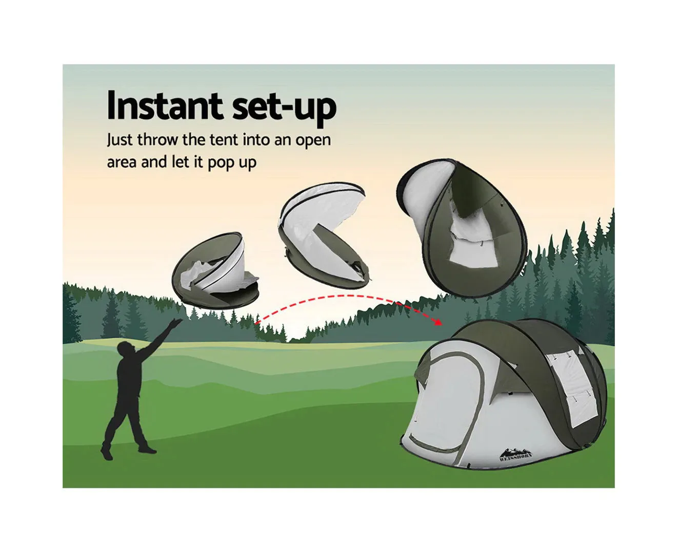 Instant Pop up Camping Tent 4-5 Person Outdoor Hiking Tents Dome