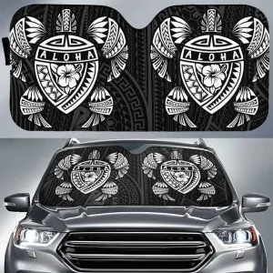 Ivory White Hawaii Map Turtle Ohana Hibiscus Kakau Polynesian Car Sun Shade - Ah - J6 Cover Auto Windshield Coolspod