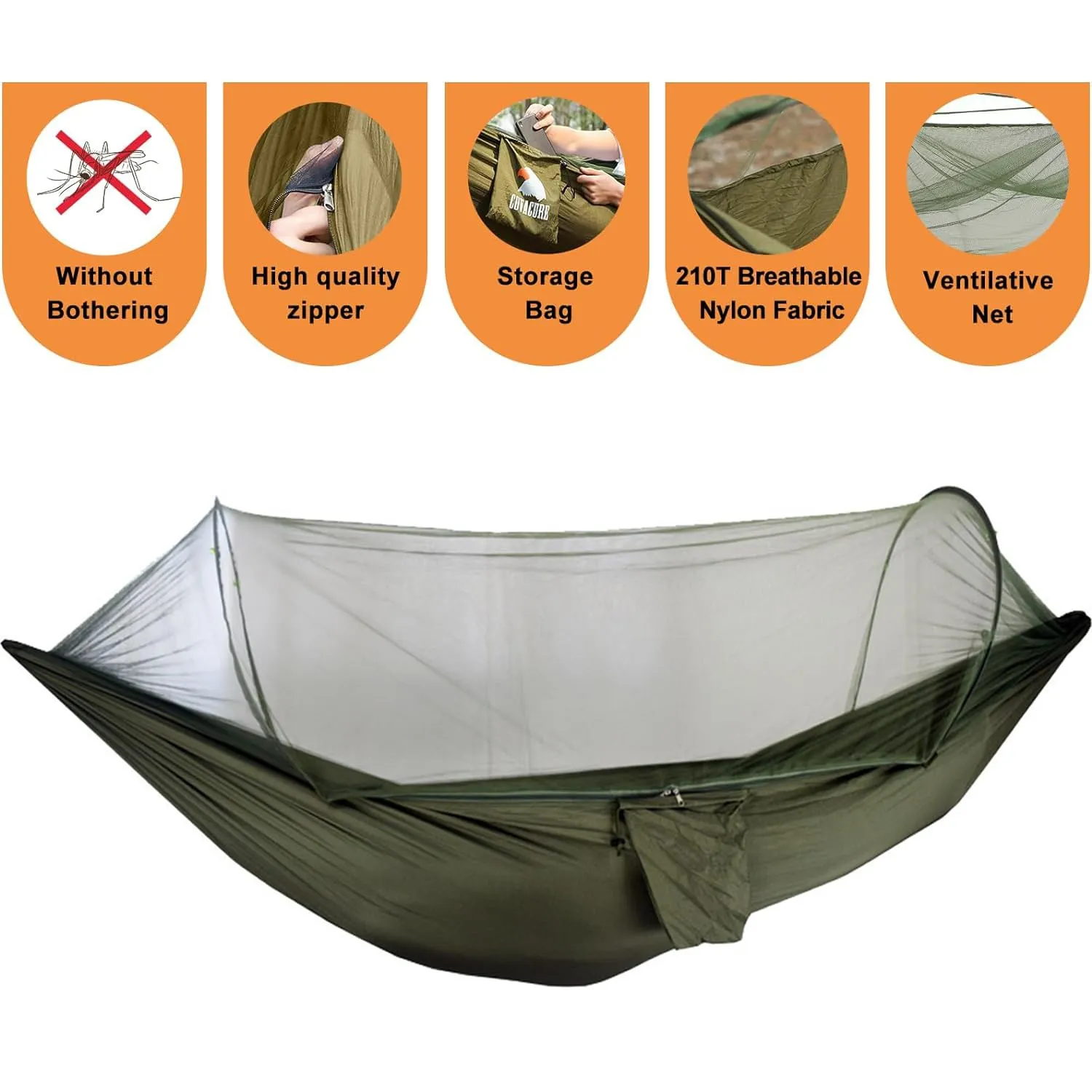 Kuber Industries Camping Hammock with Mosquito Net | Portable Hammocks with Tree Straps | Swing Sleeping Hammock Bed with Net | Nylon Hammock for Indoor - Outdoor | Green