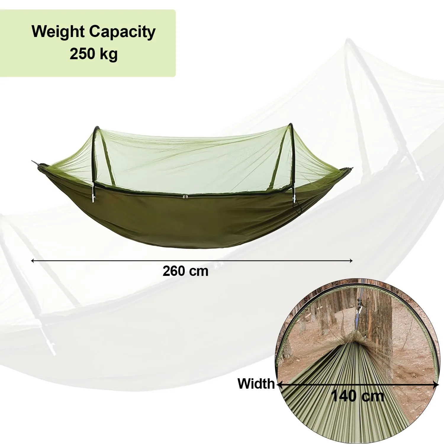 Kuber Industries Camping Hammock with Mosquito Net | Portable Hammocks with Tree Straps | Swing Sleeping Hammock Bed with Net | Nylon Hammock for Indoor - Outdoor | Green