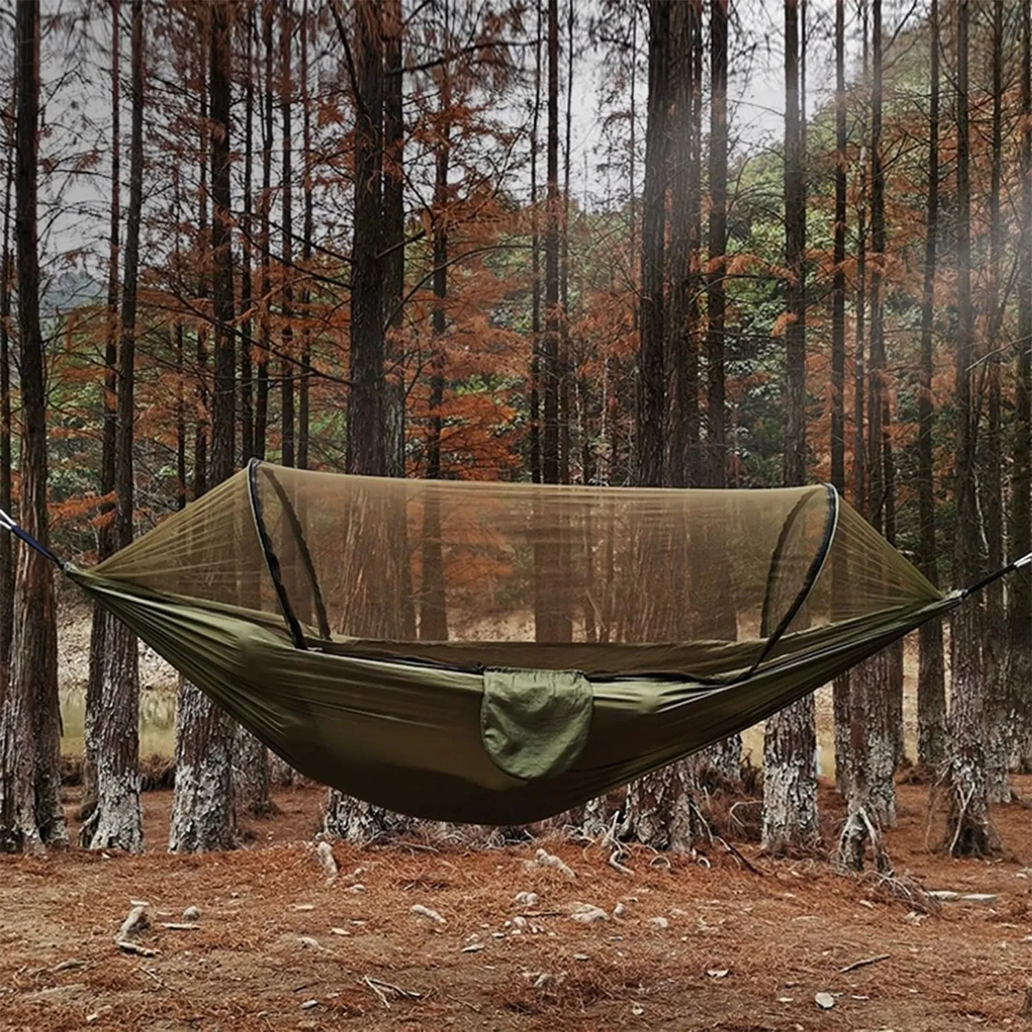 Kuber Industries Camping Hammock with Mosquito Net | Portable Hammocks with Tree Straps | Swing Sleeping Hammock Bed with Net | Nylon Hammock for Indoor - Outdoor | Green