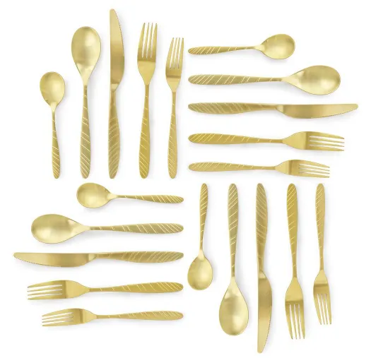 La Vague Silverware Flatware Utensil Set, Matte Gold - 20 Piece