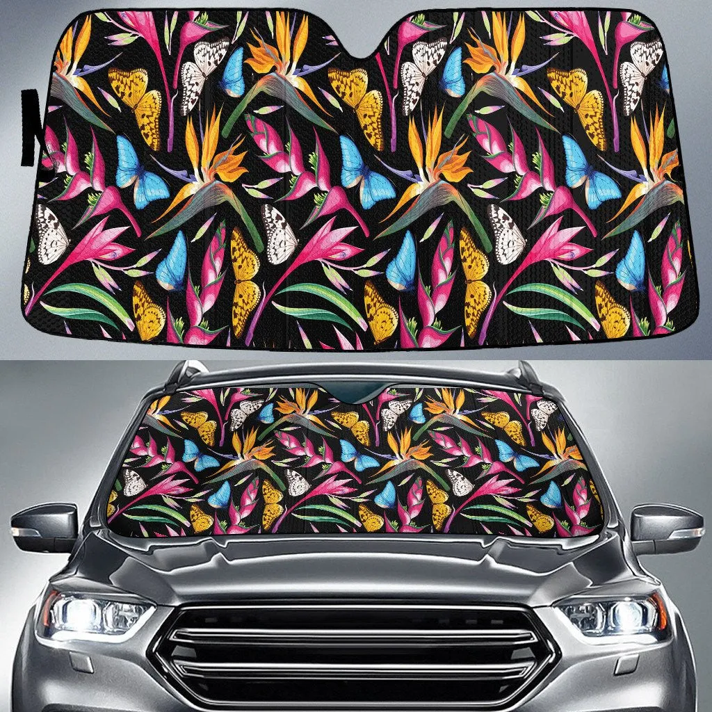 Lobster Claw And Bird Of Paradise Flower Over Butterfly Car Sun Shades Cover Auto Windshield Coolspod