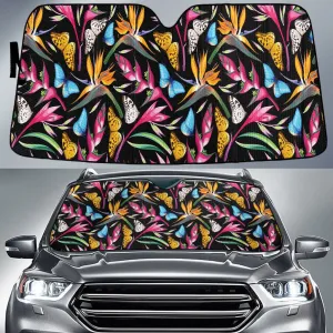 Lobster Claw And Bird Of Paradise Flower Over Butterfly Car Sun Shades Cover Auto Windshield Coolspod