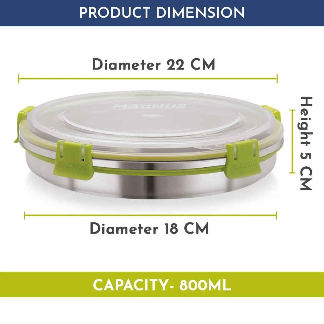 Magnus Klip Lock Stainless Steel Airtight Leakproof Storage Container - Premium Kitchen Accessories Items, Ideal Lunch Box for Office Men, Durable and Versatile Lunch Boxes, Set of 10