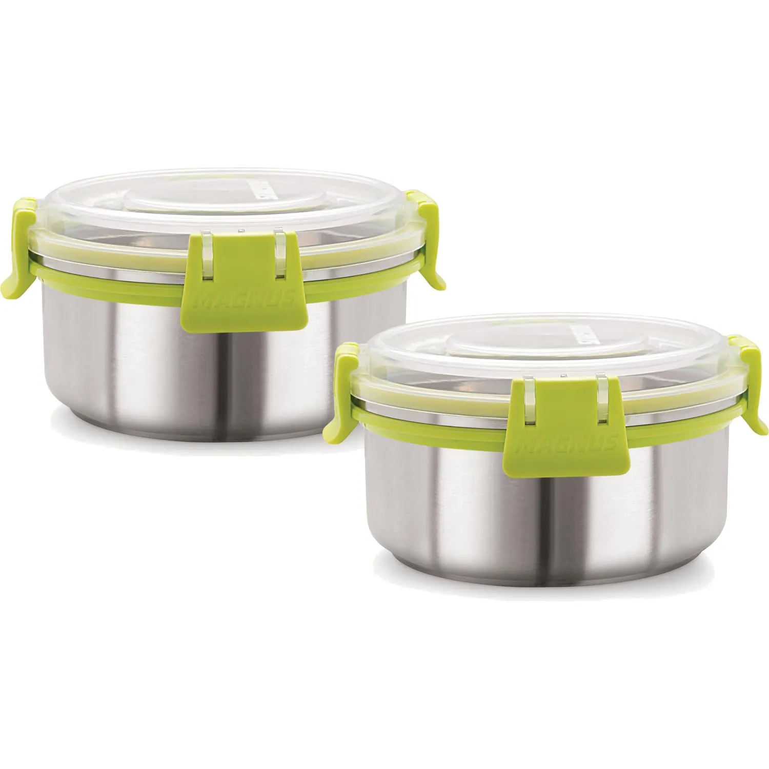 Magnus Klip Lock Stainless Steel Airtight Leakproof Storage Container Set of 2, 450 ML Each - Kitchen Accessories Items, Lunch Box, Lunch Boxes for Office Men