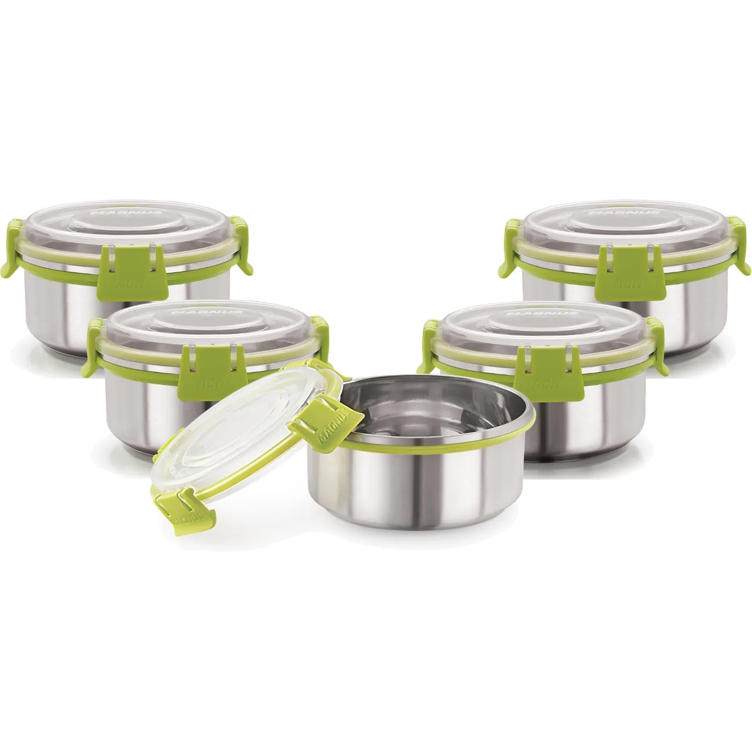 Magnus Klip Lock Stainless Steel Airtight Leakproof Storage Container Set of 5, 300 ML Each - Ideal Kitchen Accessories Items, Lunch Box, Lunch Boxes for Office Men