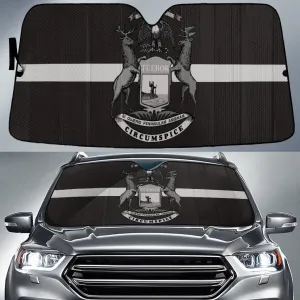 Michigan Flag Thin Grey Line Printed Car Sun Shades Cover Auto Windshield Coolspod