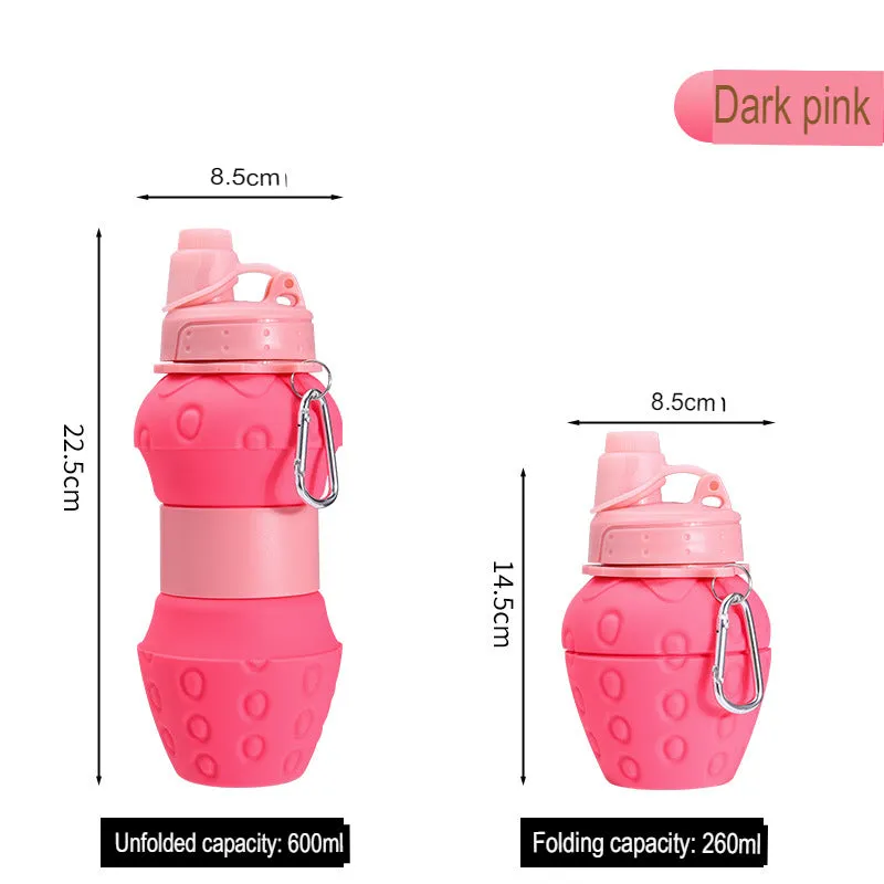 New Product Platinum Silicone Folding Children's Sports Water Bottle Strawberry Telescopic Water Bottle Water Bottle