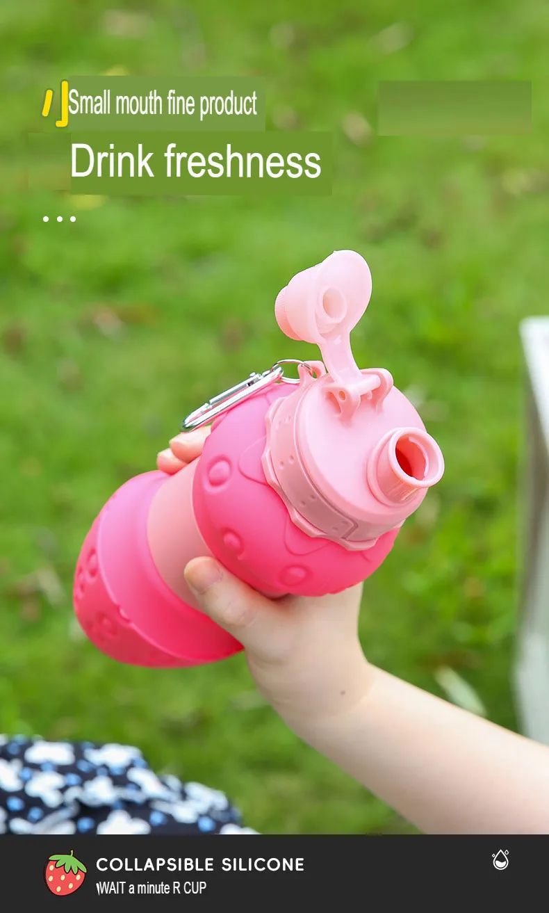 New Product Platinum Silicone Folding Children's Sports Water Bottle Strawberry Telescopic Water Bottle Water Bottle