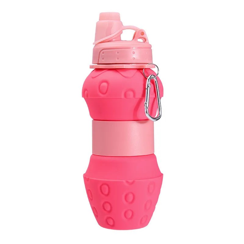 New Product Platinum Silicone Folding Children's Sports Water Bottle Strawberry Telescopic Water Bottle Water Bottle