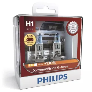 Philips 12258XVGS2 X-tremeVision G-Force 12V H1 55W Vibration Resistant  130% Headlight Globes (Twin Pack)