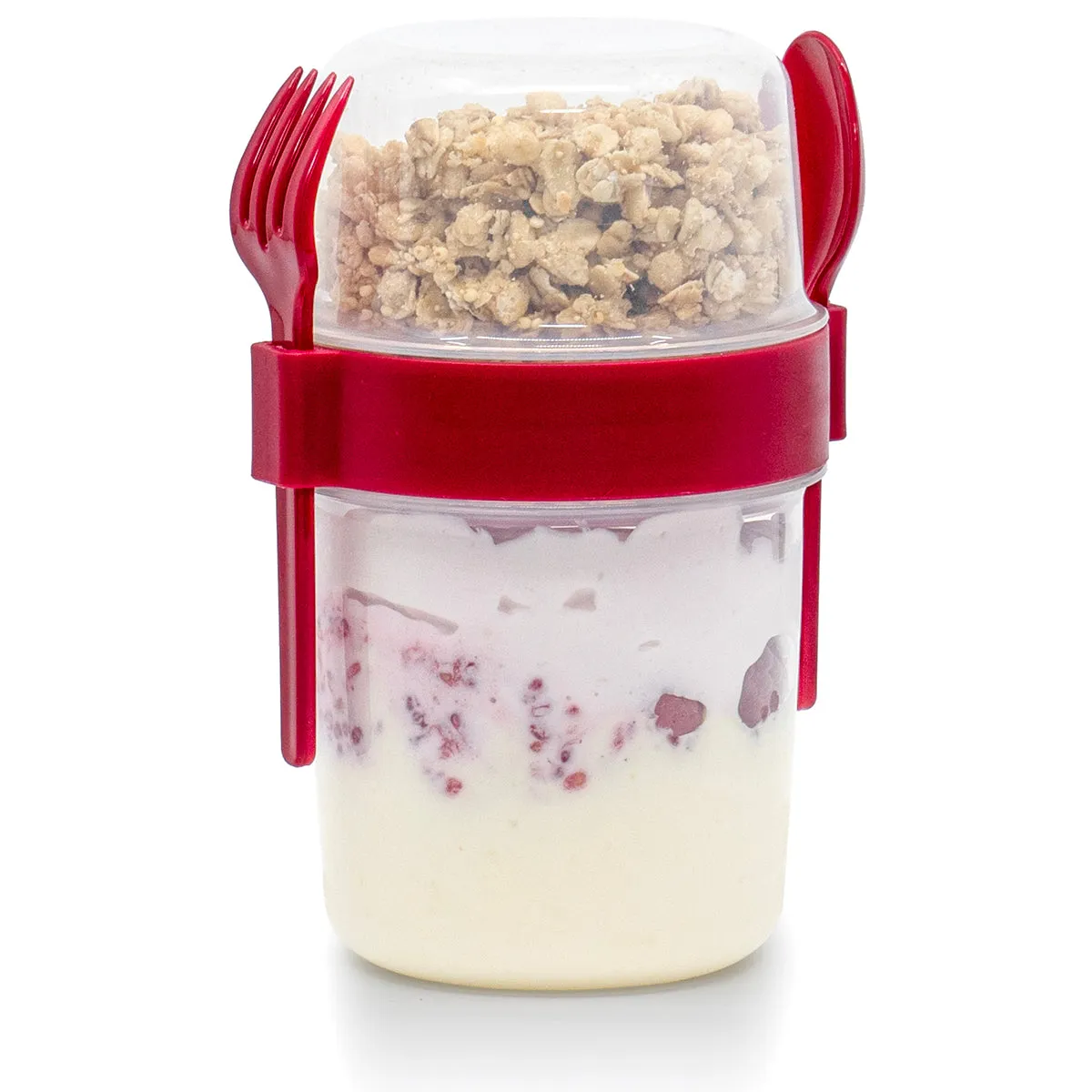 Red Co. Set of 4 Breakfast On the Go 21.9 Oz Reusable Overnight Oats Containers with Spoon & Fork – Pink, Yellow, Green, Red