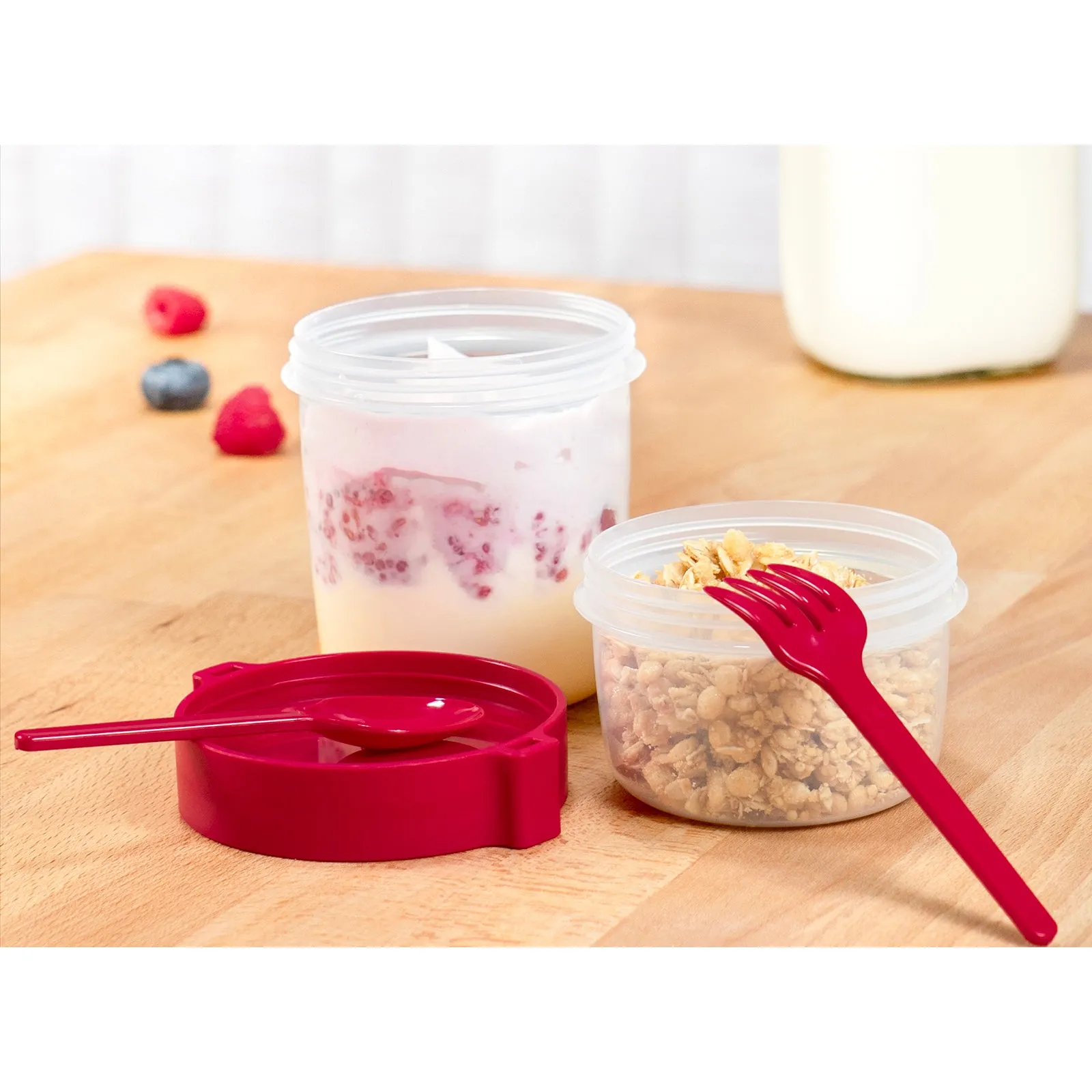 Red Co. Set of 4 Breakfast On the Go 21.9 Oz Reusable Overnight Oats Containers with Spoon & Fork – Pink, Yellow, Green, Red