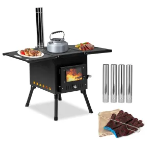 versatile Wood Camping Stove Outdoor Portable Tent Wood Burning Stove with Stainless Chimney Pipes for Tent, Shelter, Camping Heating and Cooking